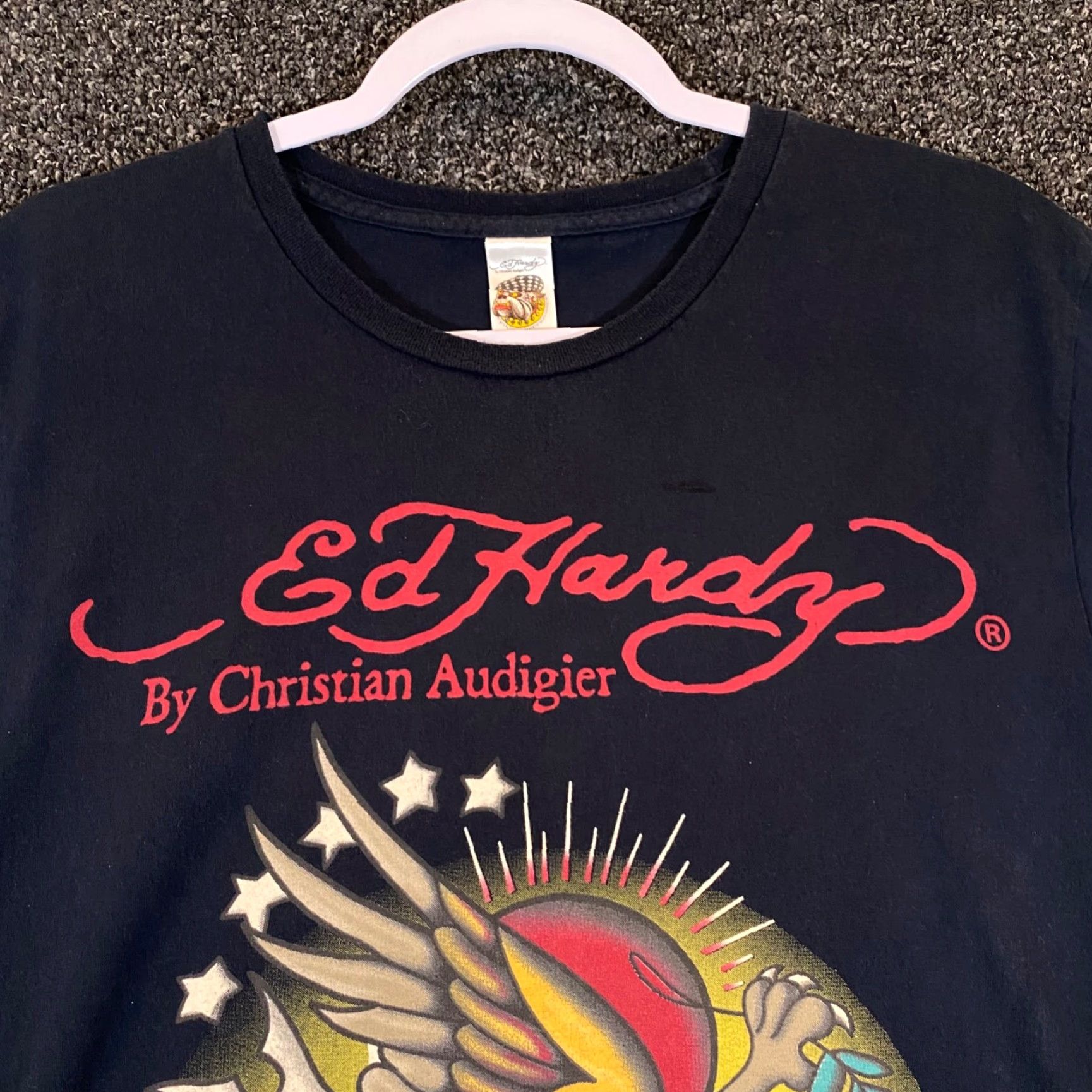 Ed Hardy VINTAGE Ed Hardy Shirt Mens Large Black Tee Born Free Bird Christian Audigier S/S Y2K T-Shirt Men Black Graphic Print Crew Neck Short Sleeve Size US L / EU 52-54 / 3 - 3 Thumbnail