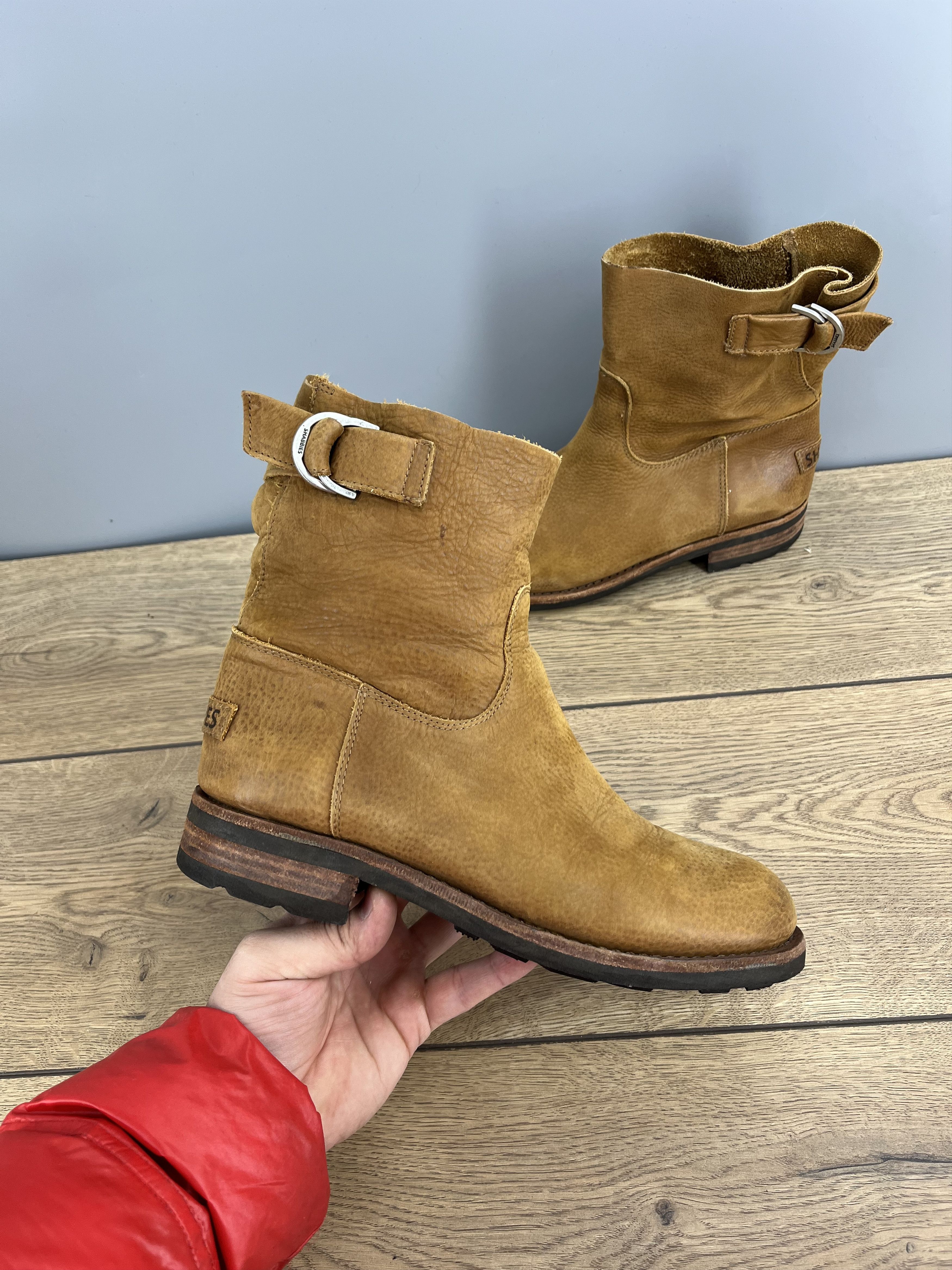 Vintage Shabbies Amsterdam Womens Leather Ankle Boots Cognac Buckle Size US 8 / IT 38 - 1 Thumbnail