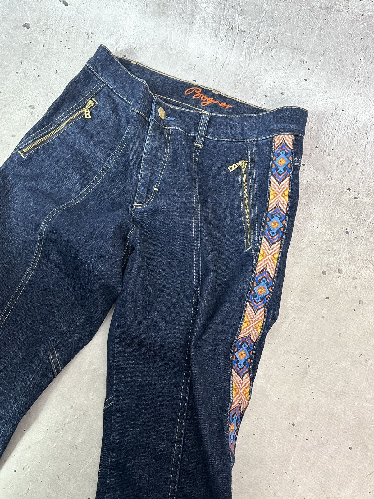 Bogner Sonia Bogner Patterned Strips Zip Pocket Blue Cotton Jeans Size 32" / US 10 / IT 46 - 9 Thumbnail