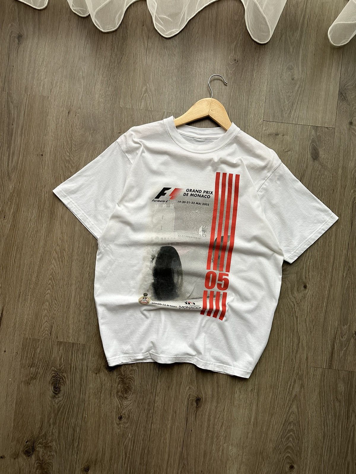 image of Vintage Racing Grand Prix De Monaco Formula Uno White T-Shirt, Men's (Size Medium)