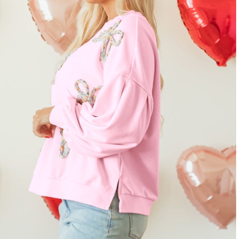Other Embroidered Bow Lantern Sleeve Oversized Pullover Sweatshirt Size M / US 6-8 / IT 42-44 - 7 Thumbnail