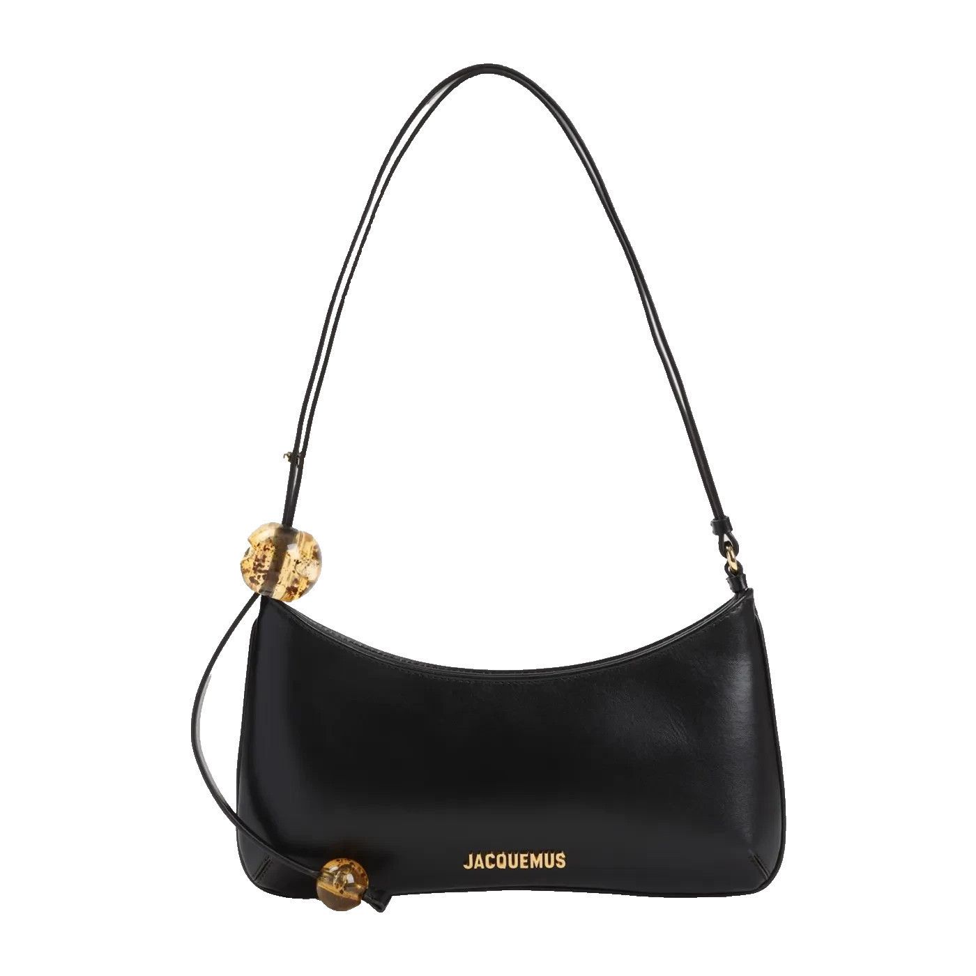 JACQUEMUS The Bisou Perle Black Leather Shoulder Bag New And