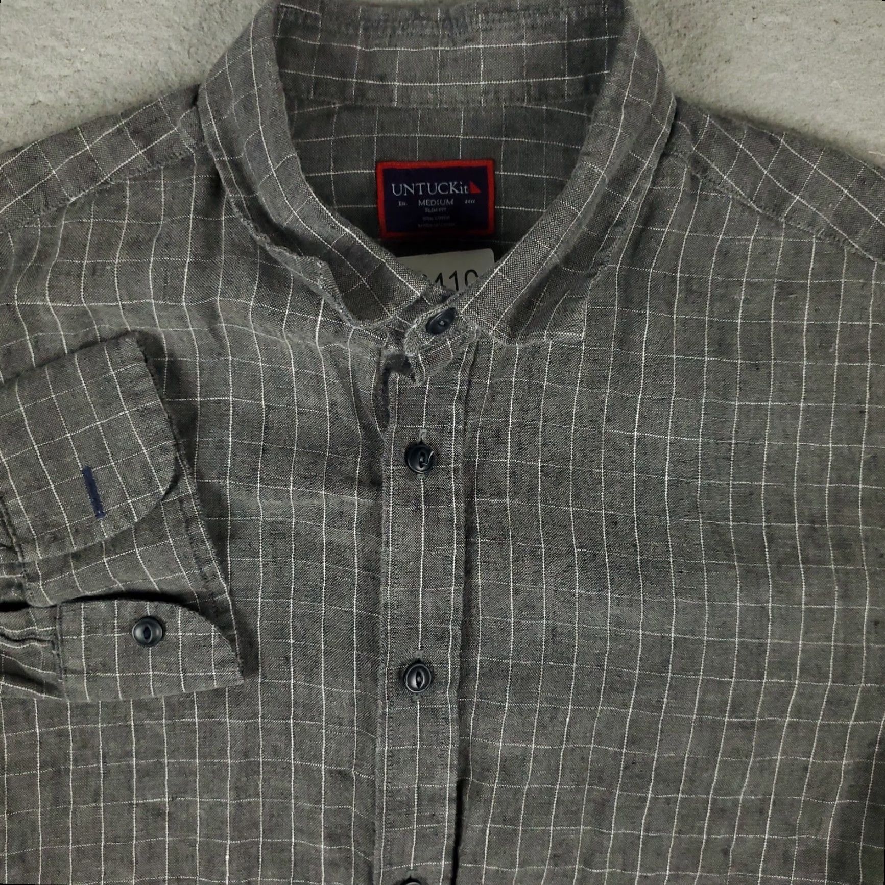 UNTUCKit UNTUCKit Shirt Mens M Gray Check Linen Button Up Long Sleeve Size US M / EU 48-50 / 2 - 2 Thumbnail