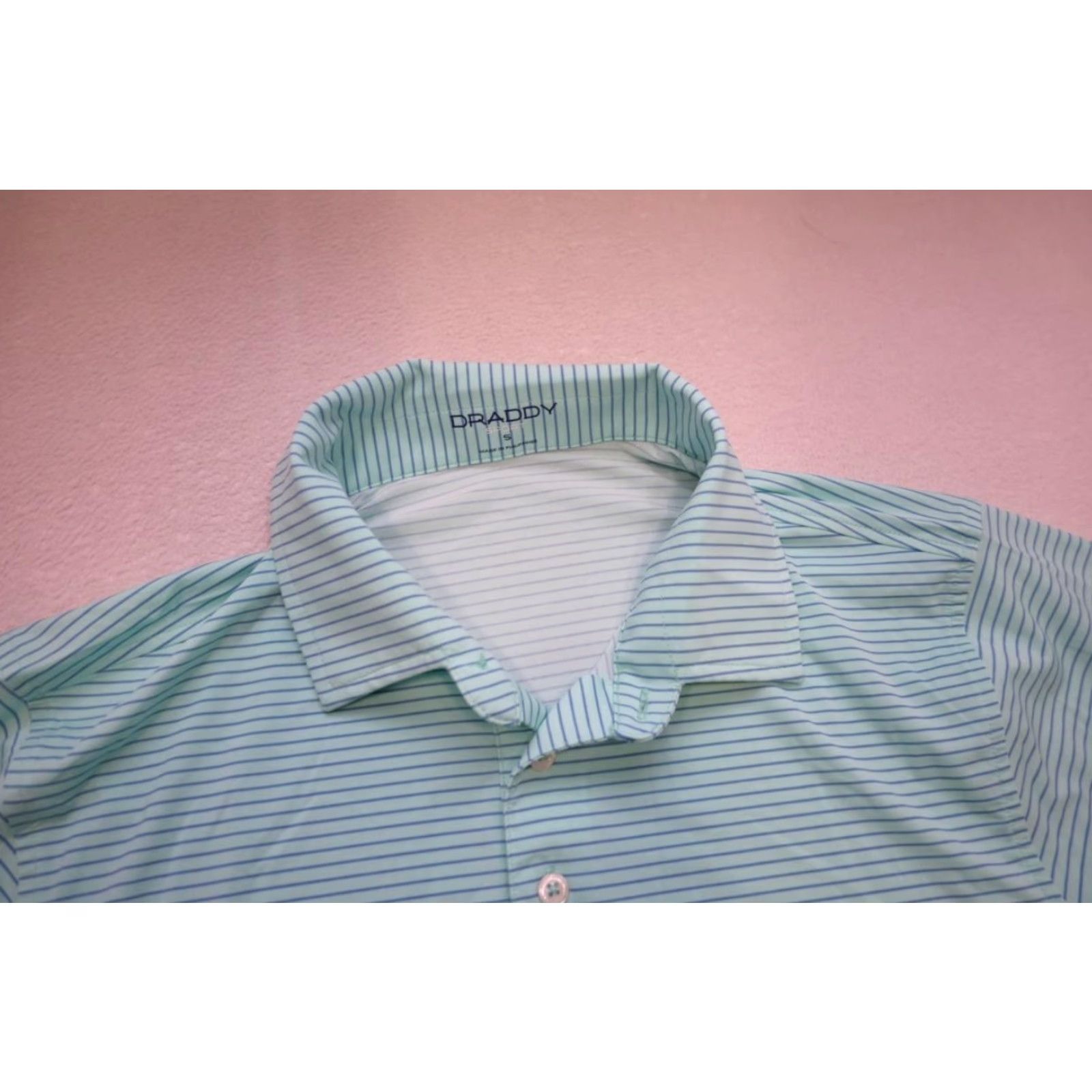 B Draddy Sport Polo Shirt Mens Sz S Short Sleeve Striped Polyester Spandex  Poly Stretch Multicolor