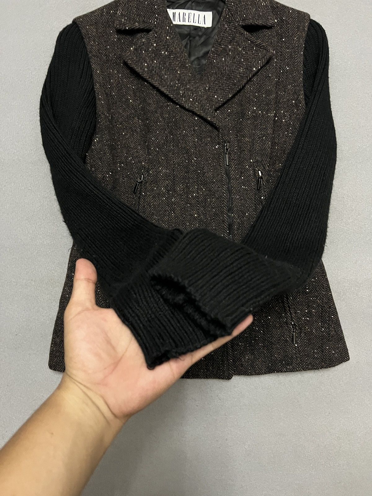 Marella 634.Vtg Marella Asymmetric Zip Tweed Knit Combo Biker Size M / US 6-8 / IT 42-44 - 4 Thumbnail