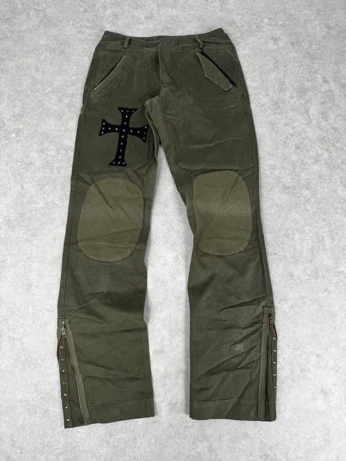Daniele Alessandrini Daniele Alessandrini Green Cross Patch Flare Pants Size US 30 / EU 46 - 4 Thumbnail