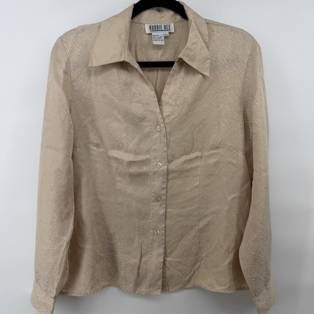 Other Vintage Robbie Bee 100% Silk Button Front Blouse Beige Size L / US 10 / IT 46 - 1 Thumbnail