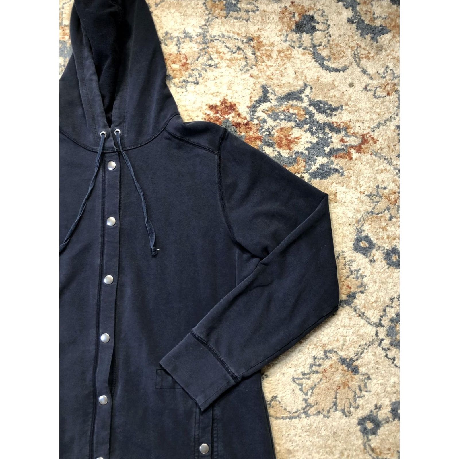 Vintage LL Bean Jacket Womens Medium Navy Blue Snap Front Hooded Long Cotton Blend Coat Size M / US 6-8 / IT 42-44 - 4 Thumbnail