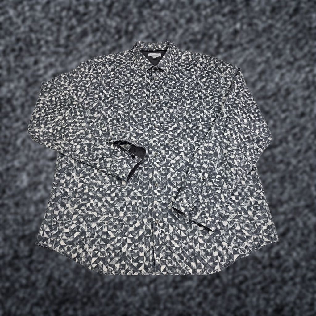 Calvin Klein Calvin Klein Shirt Mens L Gray White Long Sleeve Button Up Cotton Colorblock Multicolor Blue Colorful Business Casual Travel Size US L / EU 52-54 / 3 - 1 Thumbnail