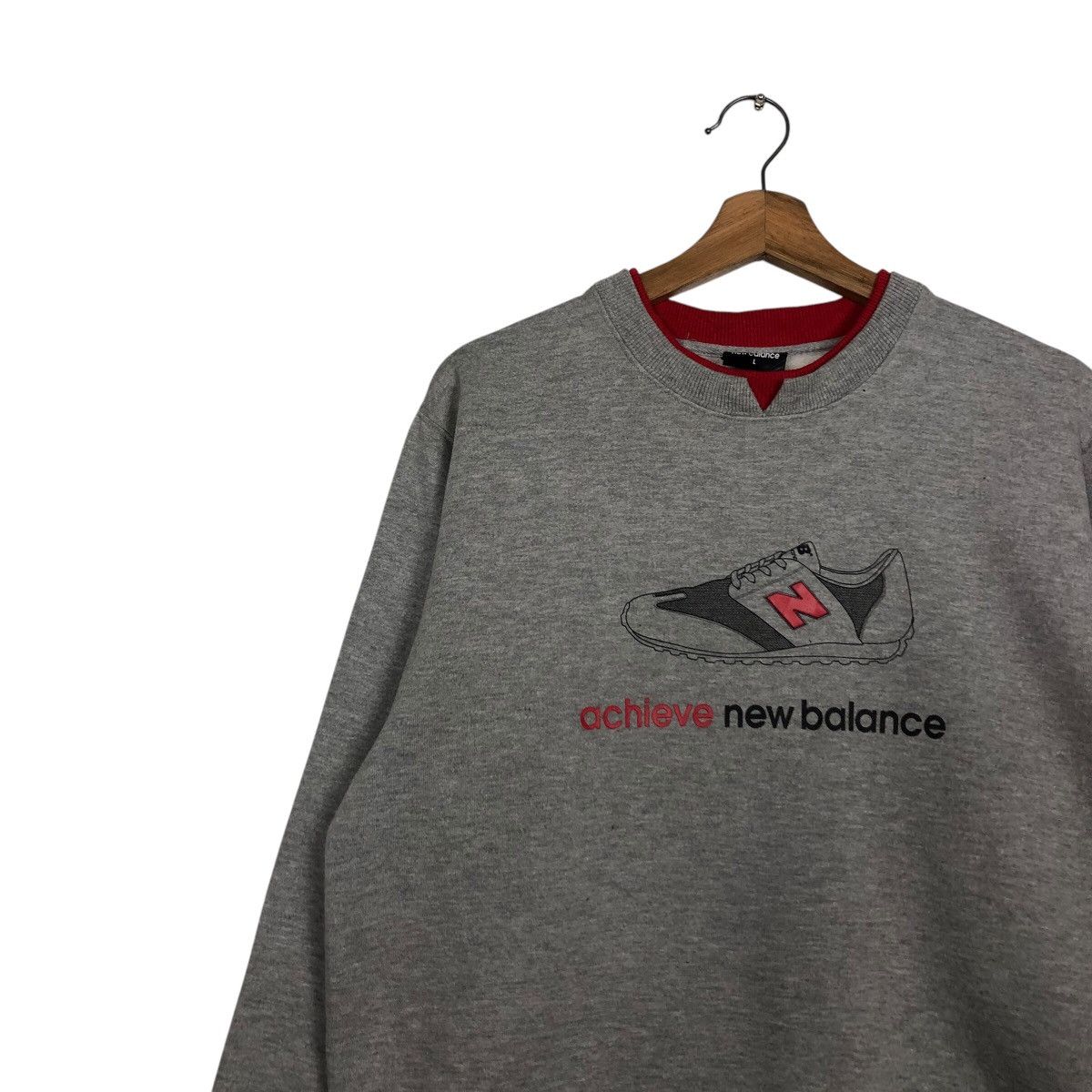 Japanese Brand 📌Vintage Sweatshirt Rich Grey New Balance Big Logo Size US L / EU 52-54 / 3 - 8 Thumbnail