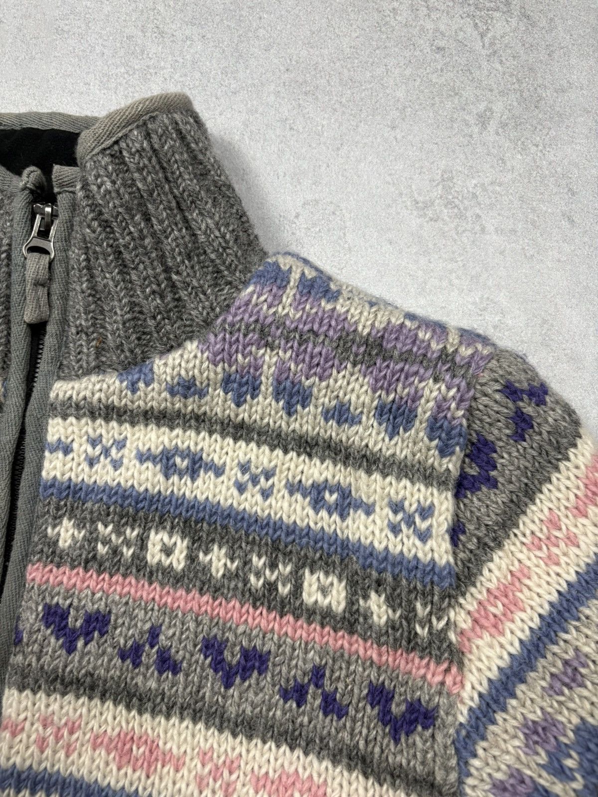 Handmade Pachamama Hand Knit Wool Fleece Lined Nordic Zip Jacket M Size M / US 6-8 / IT 42-44 - 4 Thumbnail