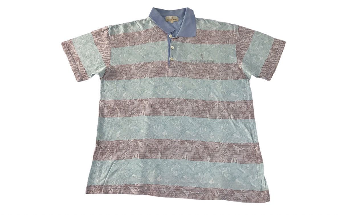 Trussardi Trussardi Striped Block Single Pocket Floral Design Polo Tee Size US M / EU 48-50 / 2 - 1 Thumbnail