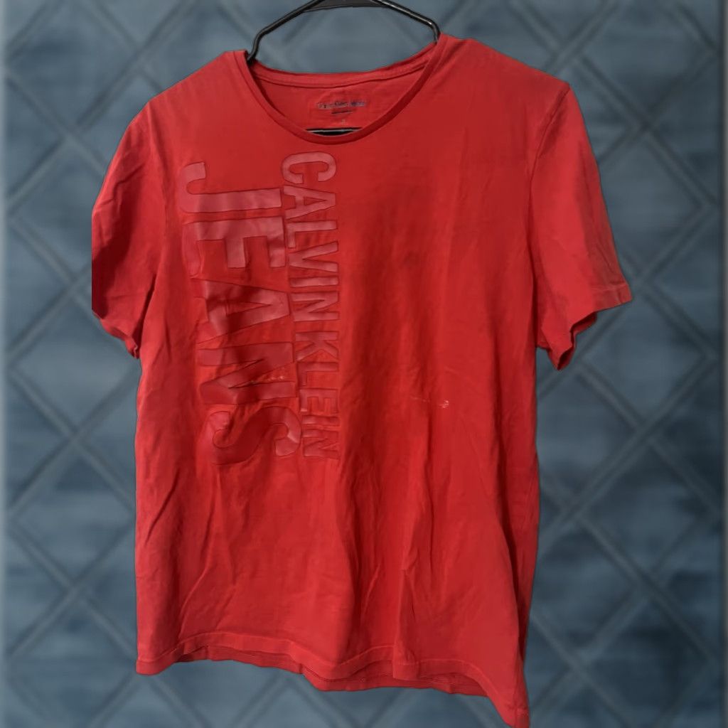 Vintage CALVIN KLEIN JEANS Women Red Striped Henley T-Shirt Medium Short Sleeve Size 32" / US 10 / IT 46 - 1 Thumbnail