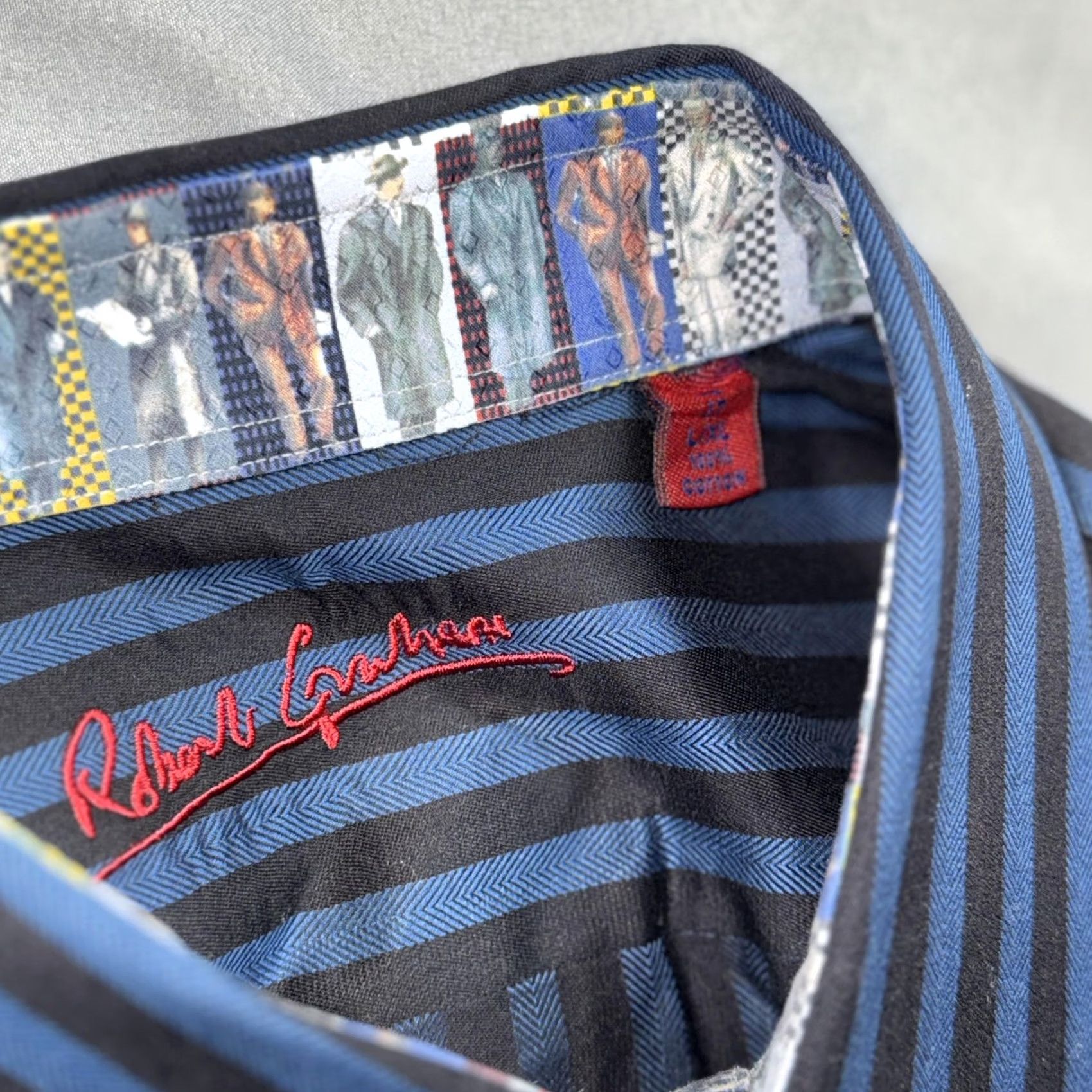 Robert Graham Robert Graham Shirt Mens XL Blue Black Stripe Long Sleeve Button Front Dress Size 46R - 6 Thumbnail