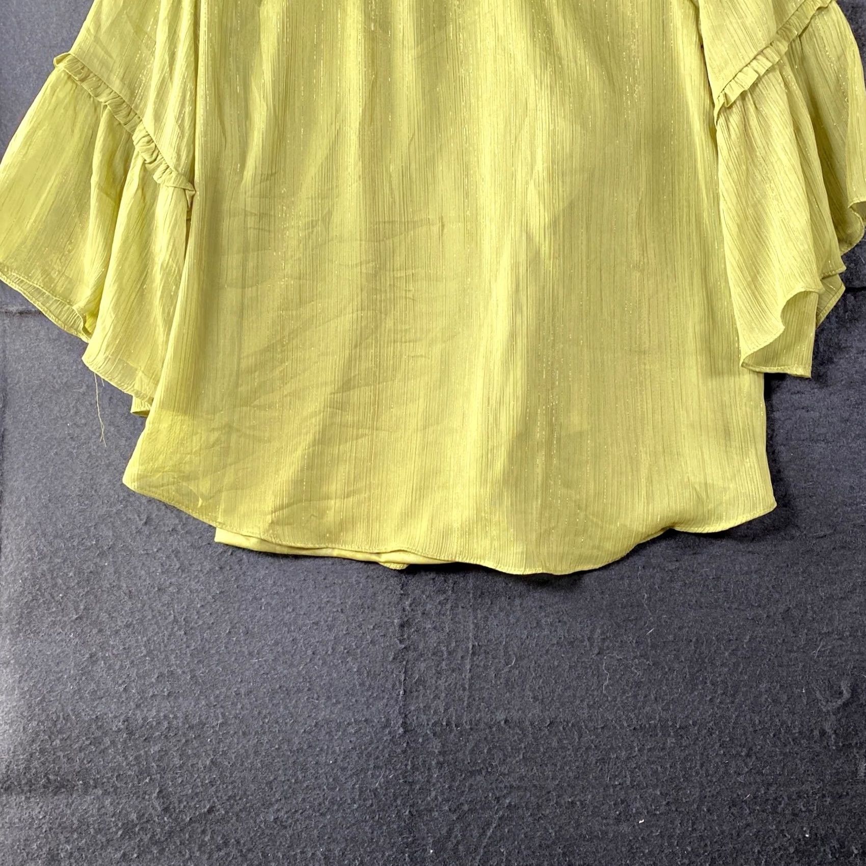 Lauren Conrad VINTAGE LC Lauren Conrad Womens Blouse Green Yellow Round Neck Sheer Bell Sleeve S Size S / US 4 / IT 40 - 3 Thumbnail
