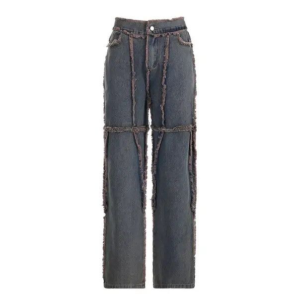 Jean Vintage Tassel Fur Trim Patchwork Jeans Size 27" / US 4 / IT 40 - 1 Thumbnail