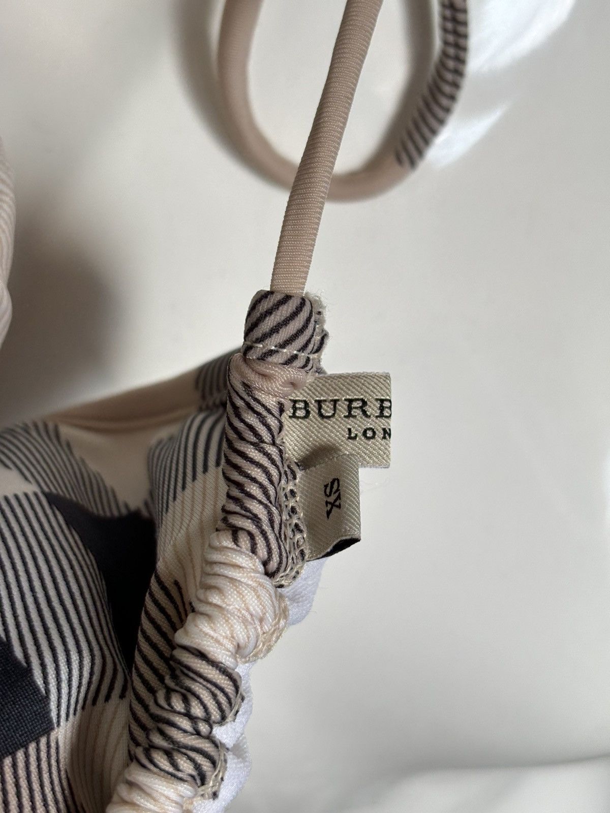 Burberry RARE Nova Check Swimsuit Stripe Trim Triangle Bikini Top Bra Size ONE SIZE - 12 Thumbnail