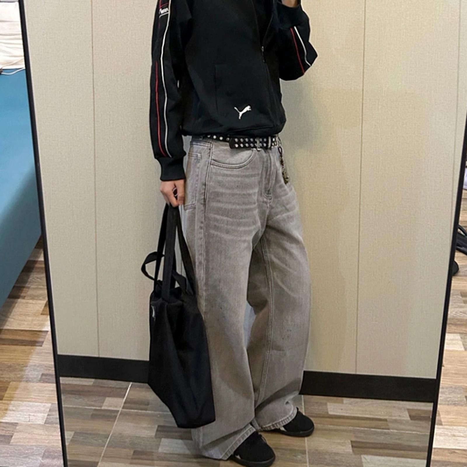 Vintage Gray Wide Leg Jeans, Loose Fit Casual Denim Pants Size US 32 / EU 48 - 1 Thumbnail