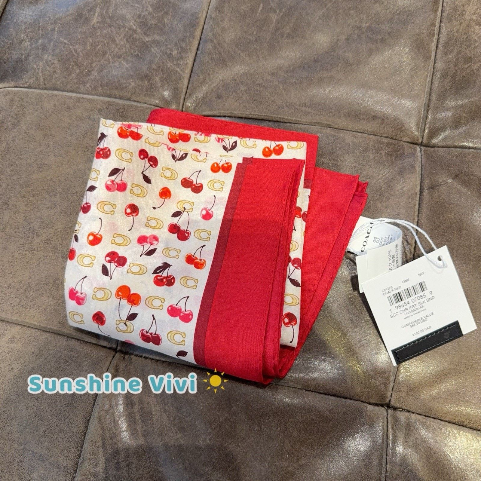 Coach NWT Coach Sculpted C Cherries Silk Bandana Chalk/Red CDG76 Size ONE SIZE - 6 Thumbnail