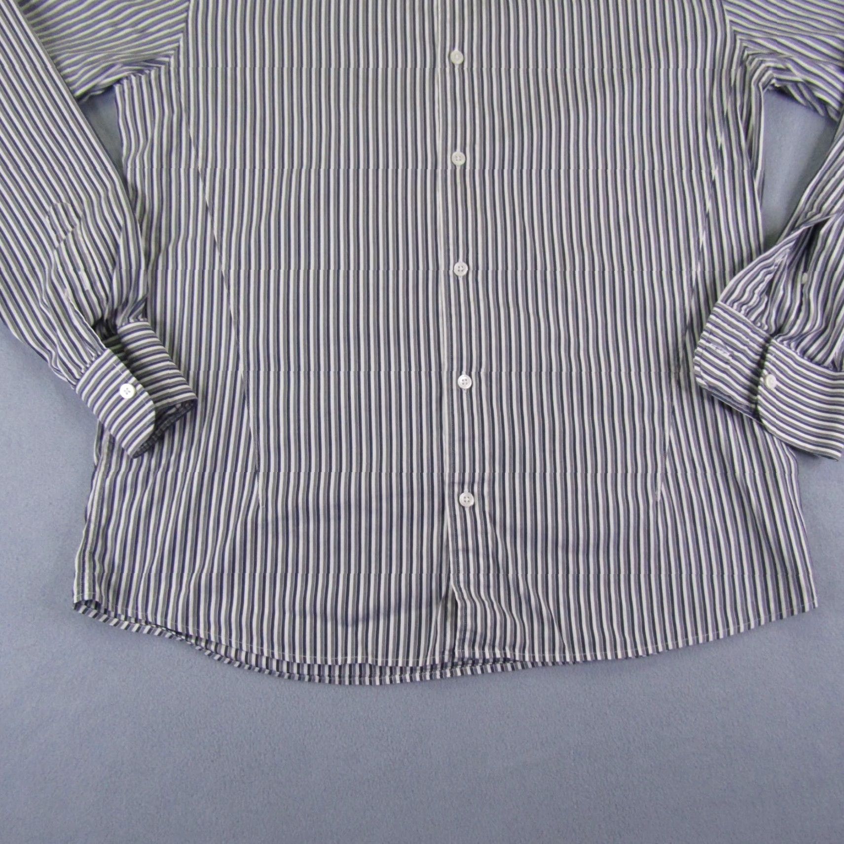 Ermenegildo Zegna VINTAGE Ermenegildo Zegna Shirt Mens Larg eGray White Stripes Button Up Performance Flex 16 Drop 8 Size US L / EU 52-54 / 3 - 3 Thumbnail