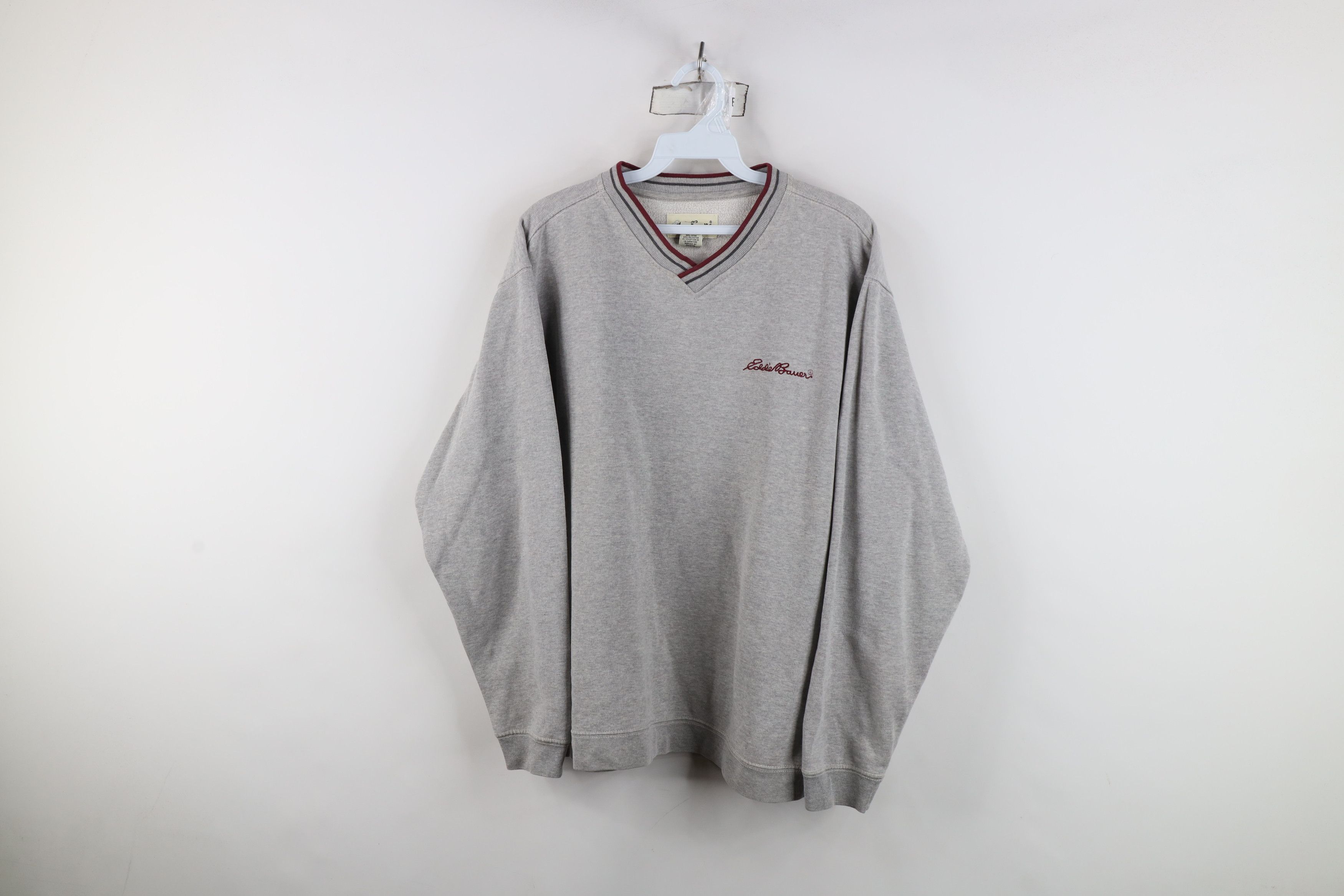Eddie Bauer Vintage 90s Eddie Bauer Script V-Neck Sweatshirt Gray Size US M / EU 48-50 / 2 - 1 Thumbnail