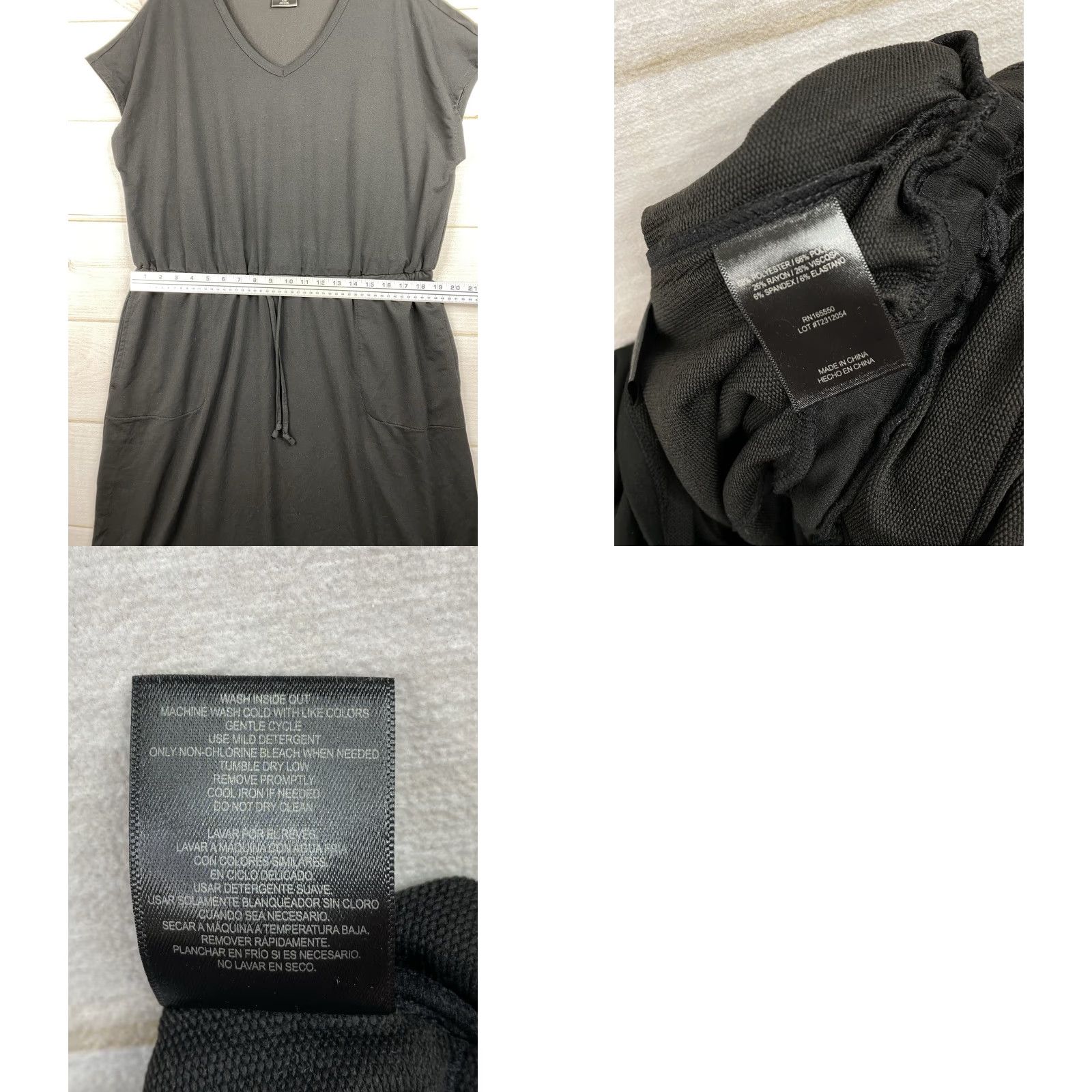 Vintage 32 Degrees Dress XL Black Short Sleeve T-Shirt Dress Womens Casual Stretch Drawstring Waist Activewear Size 40" / US 18 - 8 Thumbnail