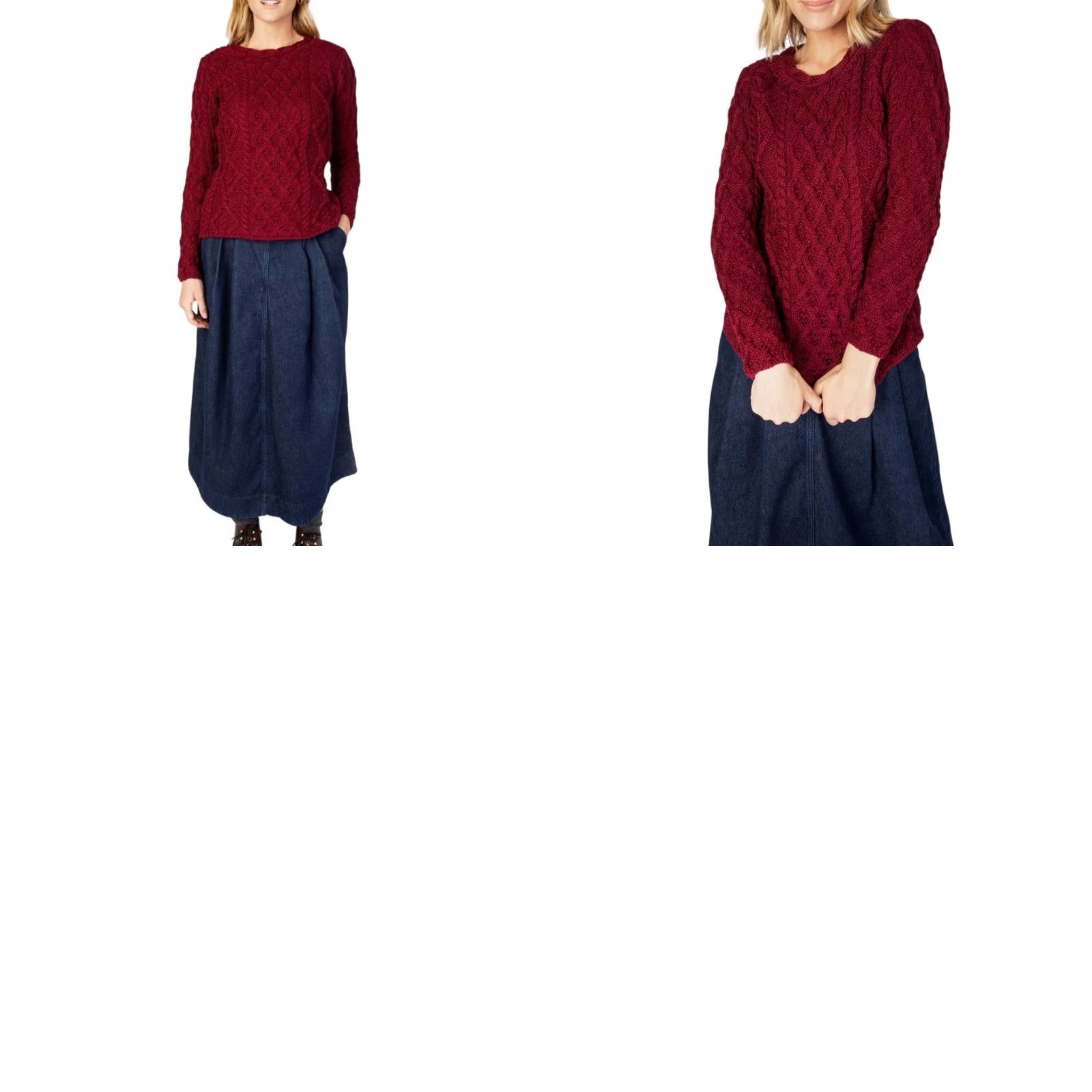 Vintage Irelands Eye Knitwear Lambay Lattice Cable Aran Sweater Burgundy Wool Knit Crew Neck Long Sleeve Women Size S Regular Size S / US 4 / IT 40 - 8 Thumbnail