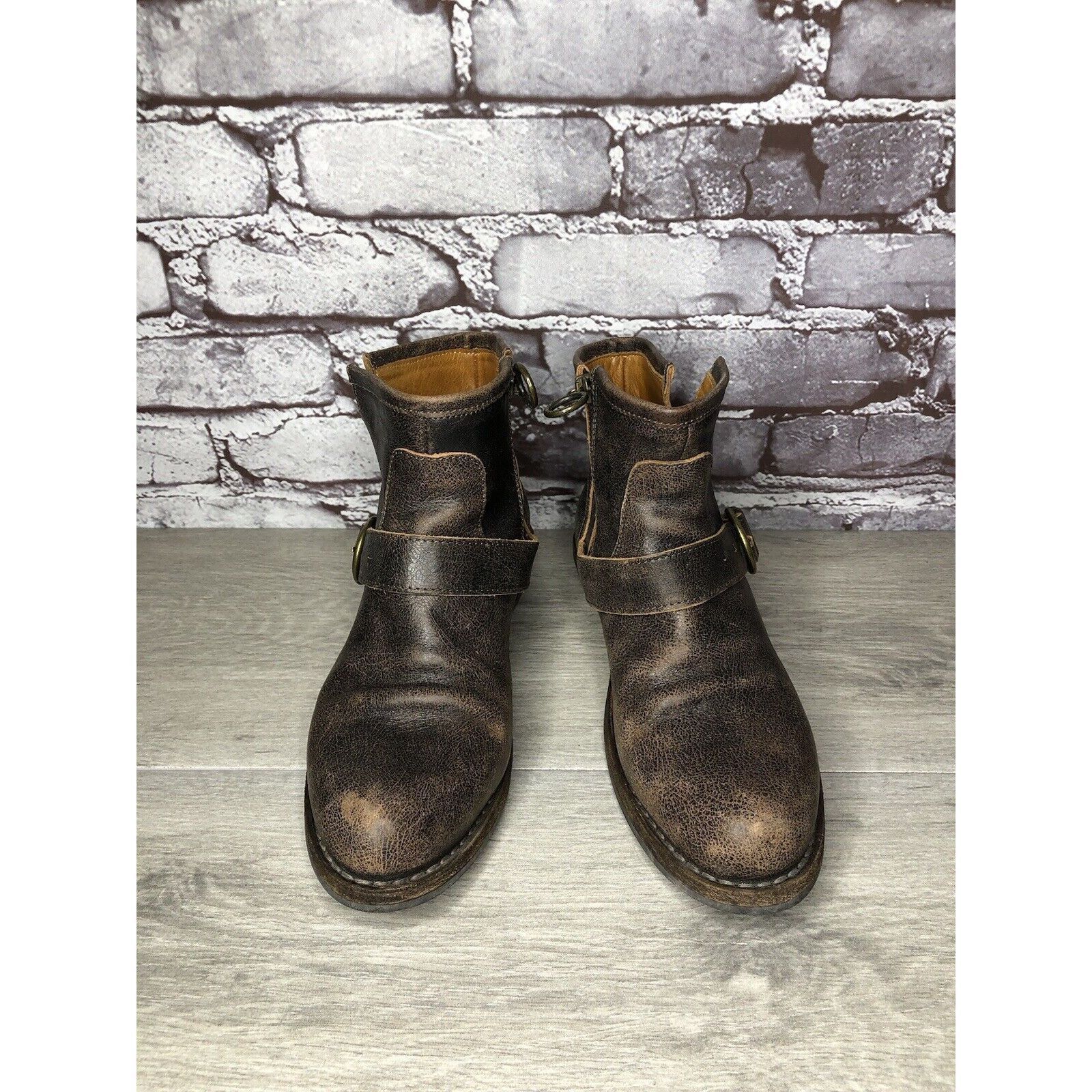 Fiorentini + Baker Fiorentini + Baker Brown Leather Side Zip Buckle Ankle Boots Size US 7 / IT 37 - 17 Thumbnail