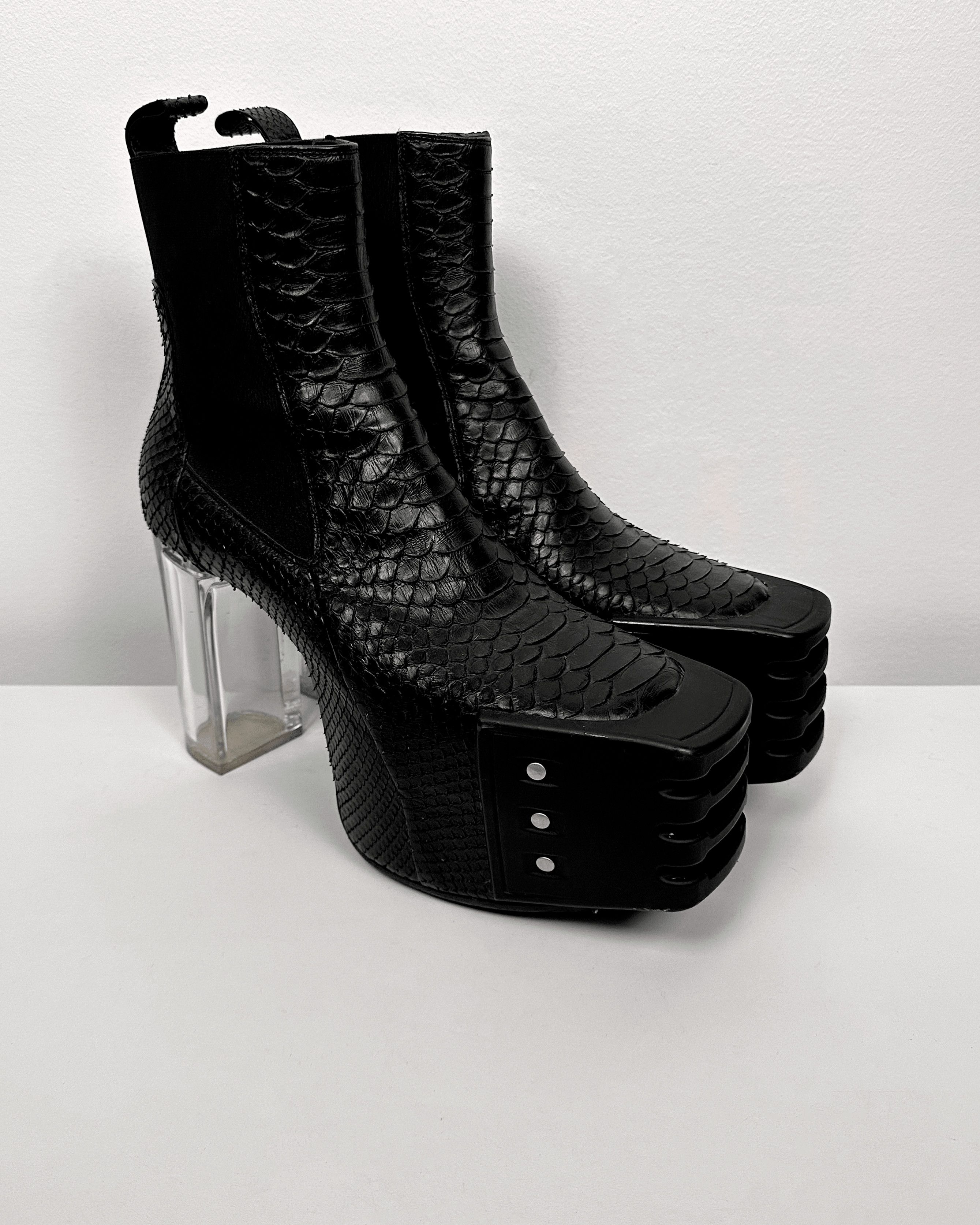 Pre-owned Rick Owens Piracucu Leather Kiss Beatle Platform Heel Shoes In Black