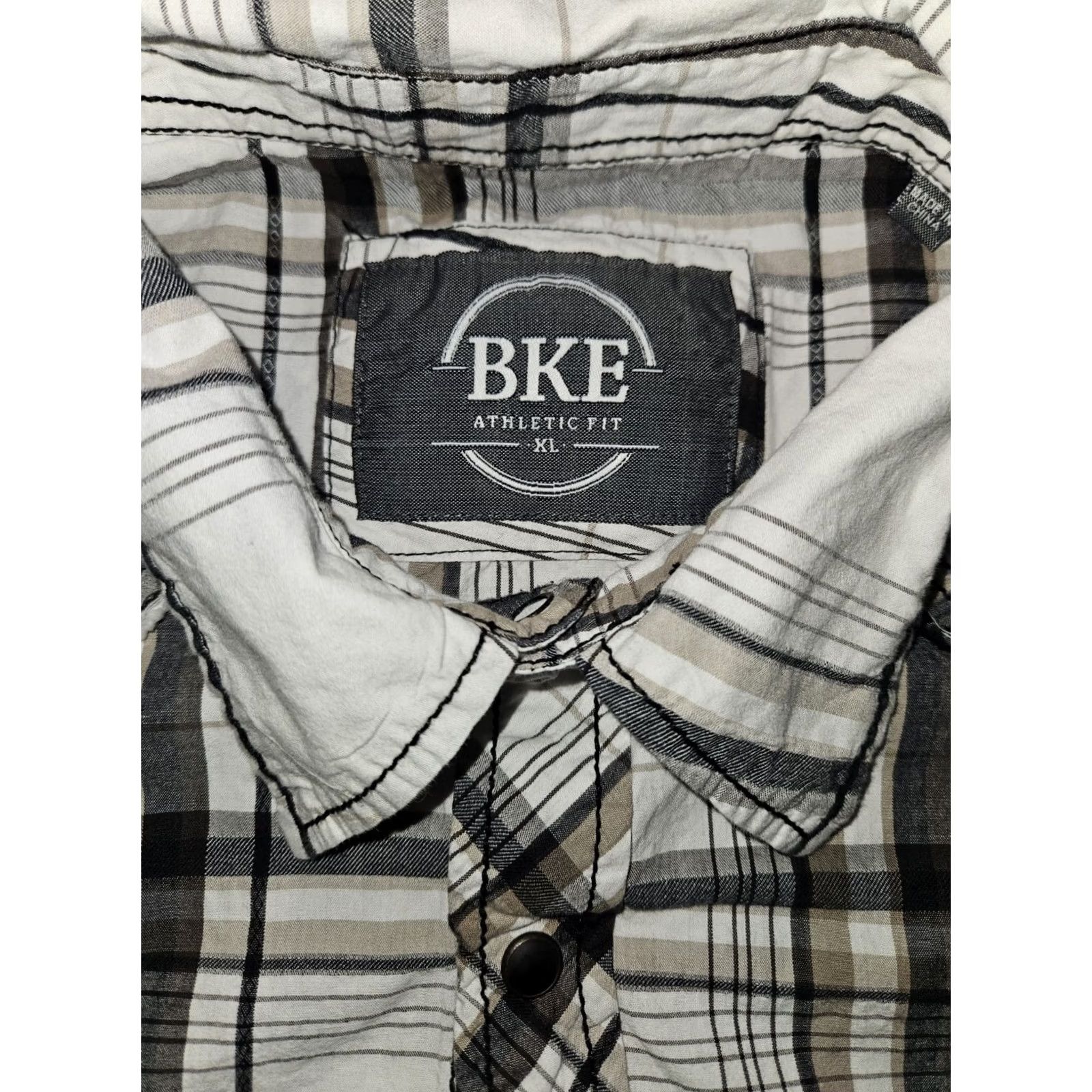 BKE BKE Shirt Men's XL White Black Plaid Athletic Fit Long Sleeve Pearl Snap Preppy Size US XL / EU 56 / 4 - 2 Thumbnail
