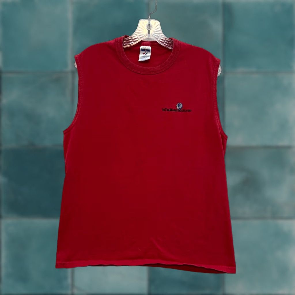 Jerzees JERZEES In the Money Stocks Tank Top T-Shirt Medium Red Heavyweight Mens Shirt Size US M / EU 48-50 / 2 - 1 Thumbnail