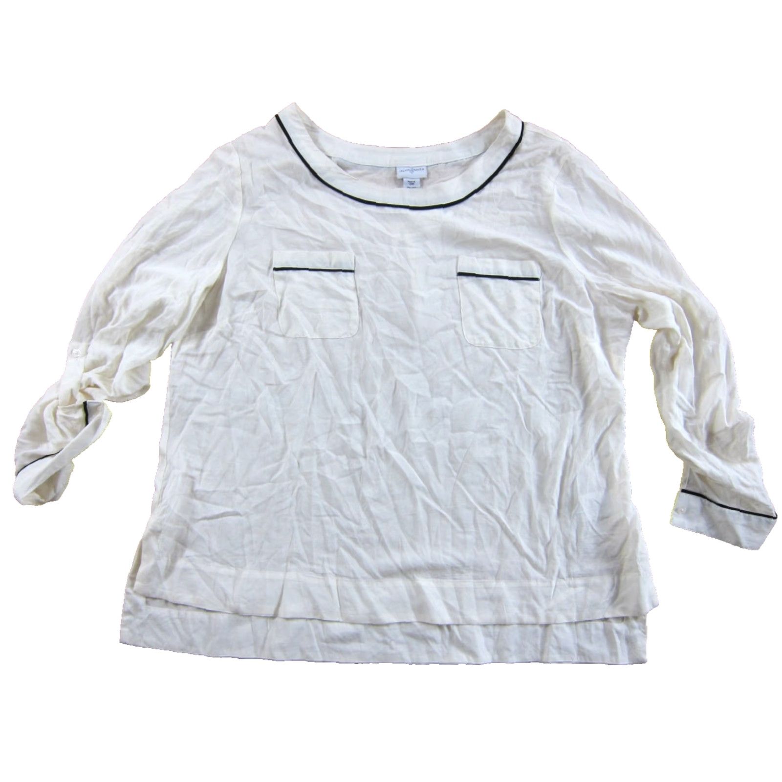 Vintage NWT Jaclyn Smith Blouse 100% Rayon Ivory XXL Tunic Long Sleeve Roll Up Shirt Women's Size XXL / US 16-18 / IT 52-54 - 2 Thumbnail
