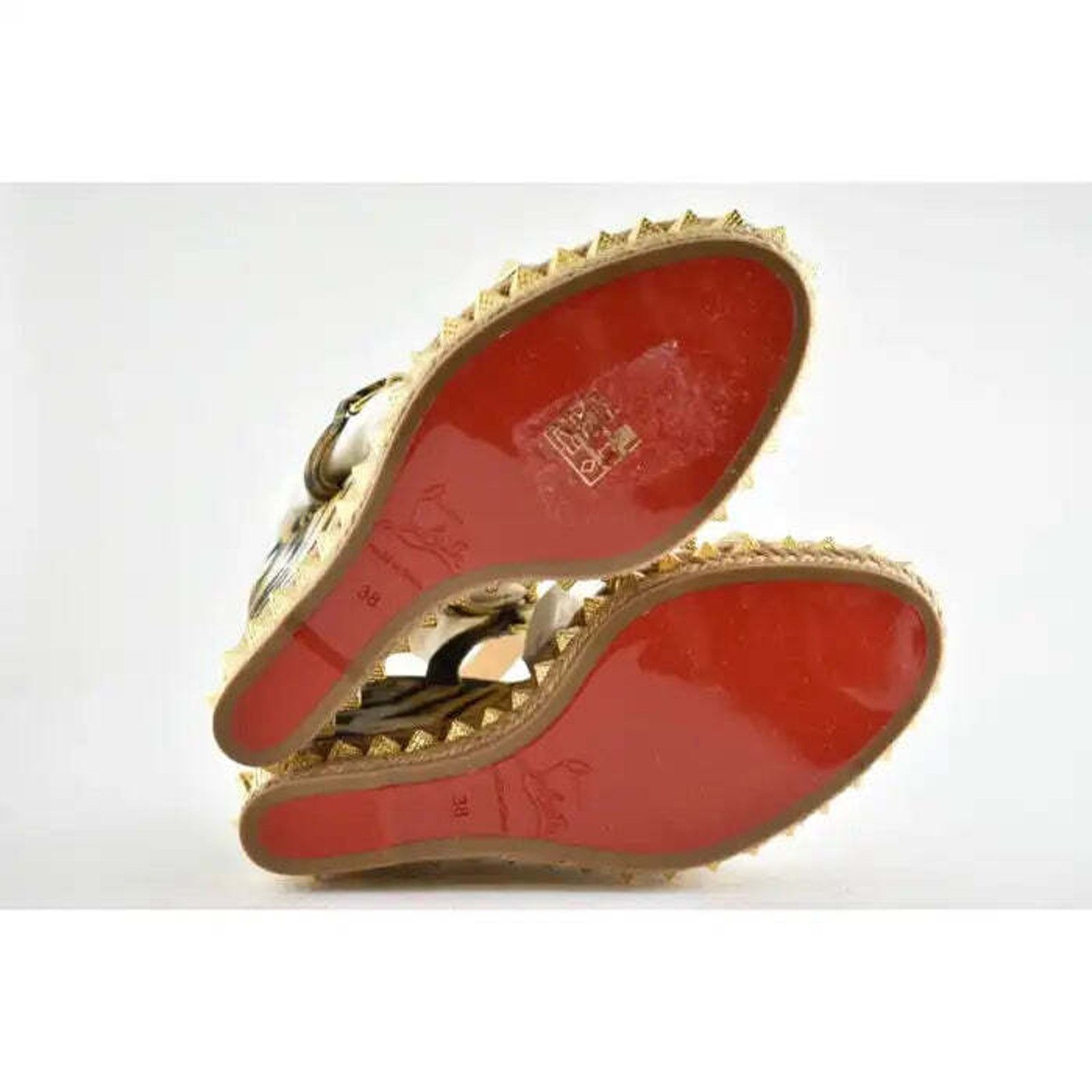 Christian Louboutin Pyraclou 110 Bengale Gold Platform Wedge Sandal Heel Pump 38 Size US 8 / IT 38 - 12 Thumbnail
