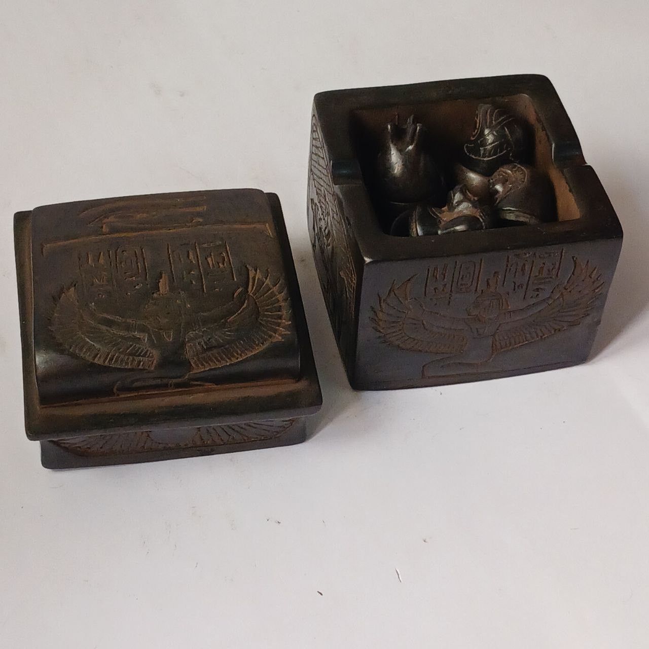 Handmade Egyptian Canopic Jars Set – Pharaonic Resin Box Hieroglyph Size ONE SIZE - 3 Thumbnail