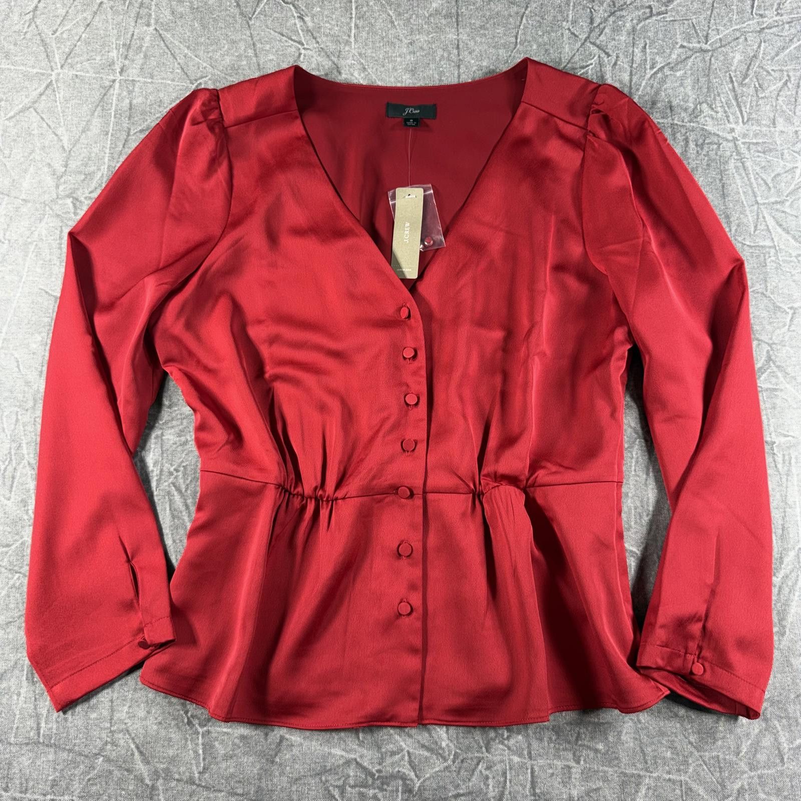 J.Crew J.Crew Blouse Women's 8 Red Button Front Peplum Top NWT Size M / US 6-8 / IT 42-44 - 2 Thumbnail