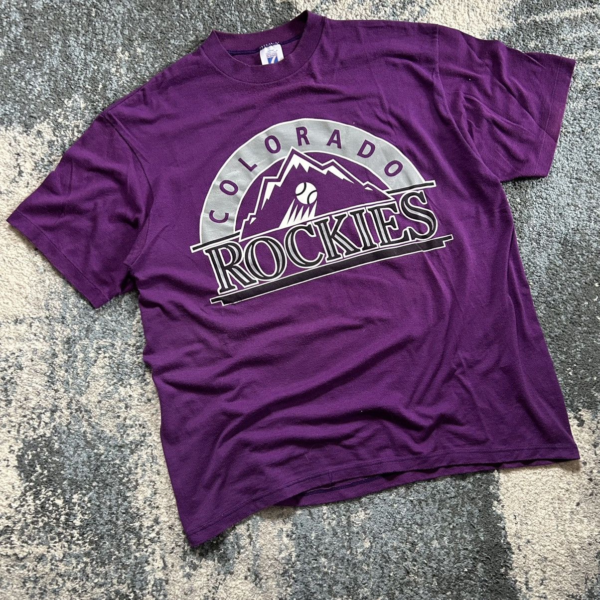 Logo 7 90s COLORADO ROCKiES HiGH NECK SiNGLE STiTCH MLB TEE PURPLE Size US XL / EU 56 / 4 - 5 Thumbnail