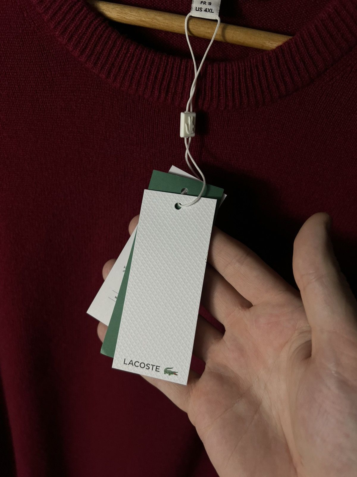 Lacoste 🔥 LACOSTE Wool Crewneck Sweater Burgundy Crocodile Logo 4XL Size US XXL / EU 58 / 5 - 10 Thumbnail