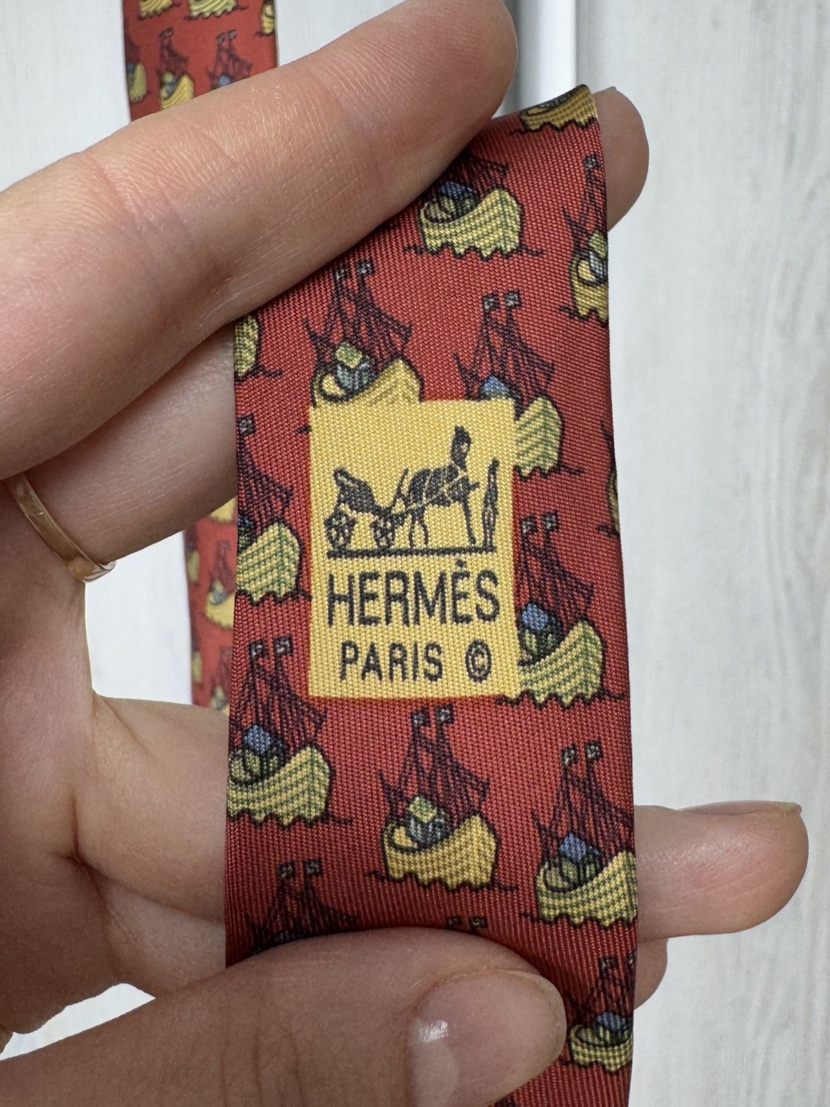 Hermes HERMES VINTAGE ARK ON OCEAN TIE NOAH SHIP FRANCE DEEP RED Size ONE SIZE - 7 Thumbnail