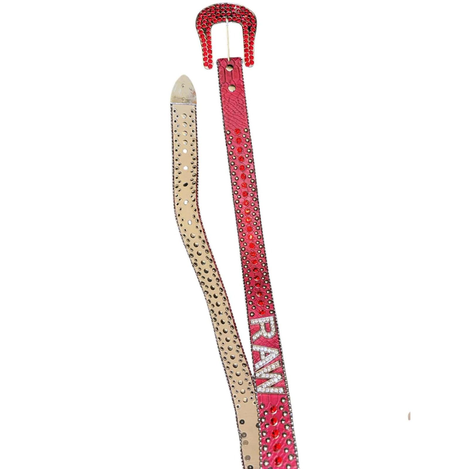 Other RAW Red/Pink Rhinestone Studded Western Belt Leather Y2K Size ONE SIZE - 5 Thumbnail