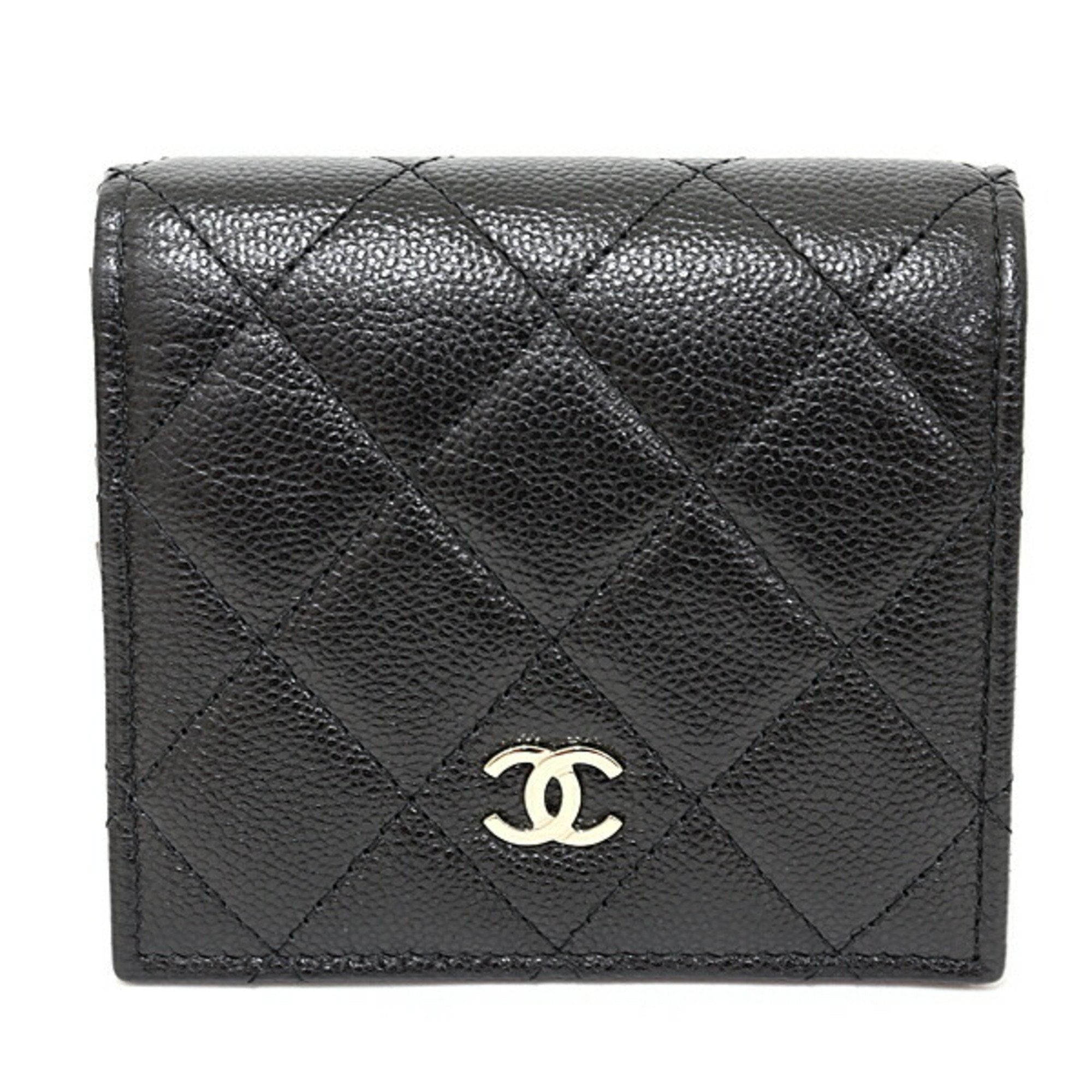 image of Chanel Matelasse Small Bifold Wallet Coco Mark Caviar Skin Ap3178 Black Light, Women's