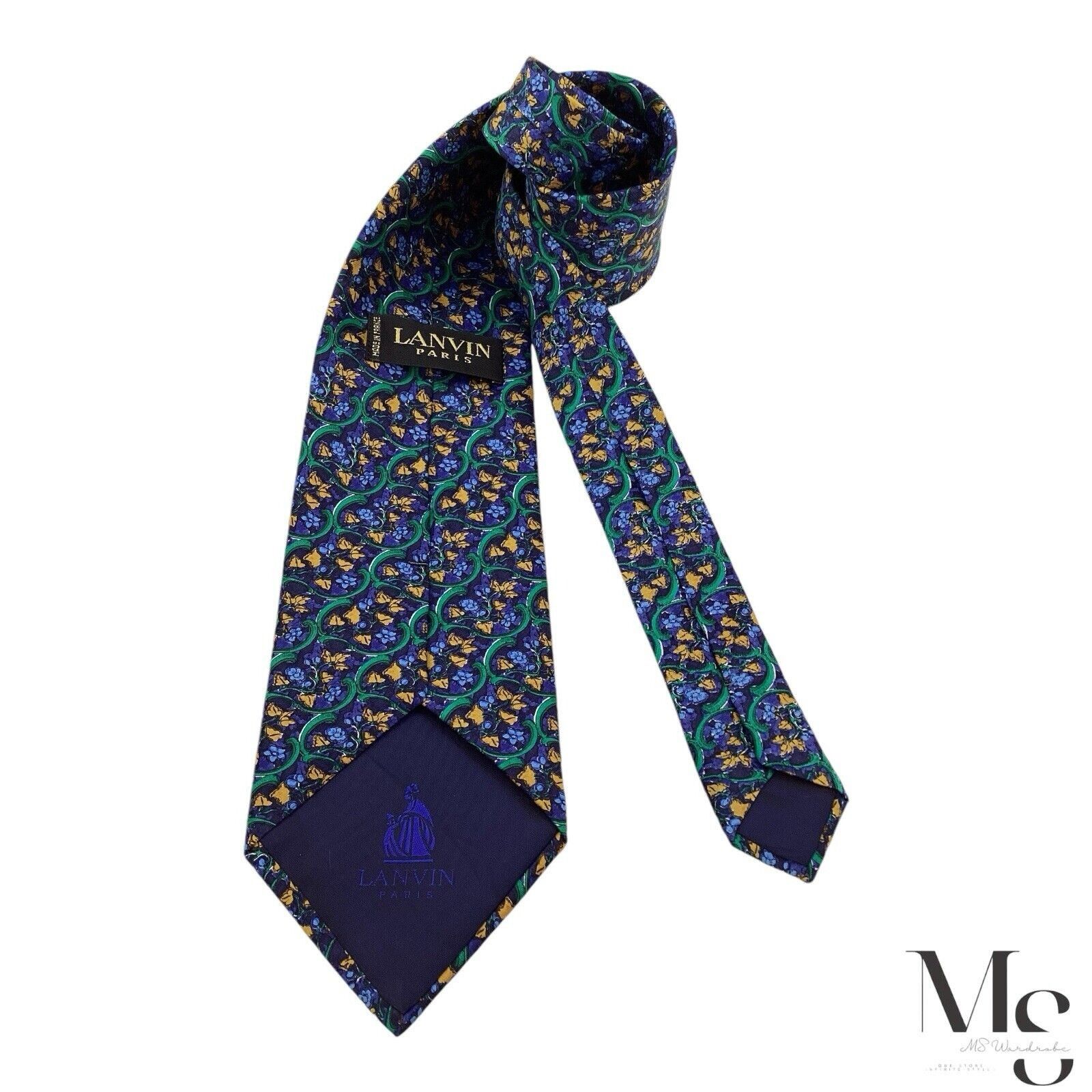 Lanvin LANVIN PARIS Blue Floral Luxury Designer Silk Tie France W: Size ONE SIZE - 2 Thumbnail