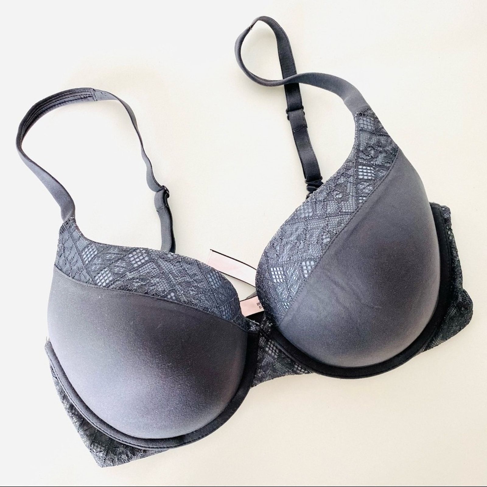 New Victorias Secret Dark Grey Padded Lace Underwire Bra, Women's (Size Small)
