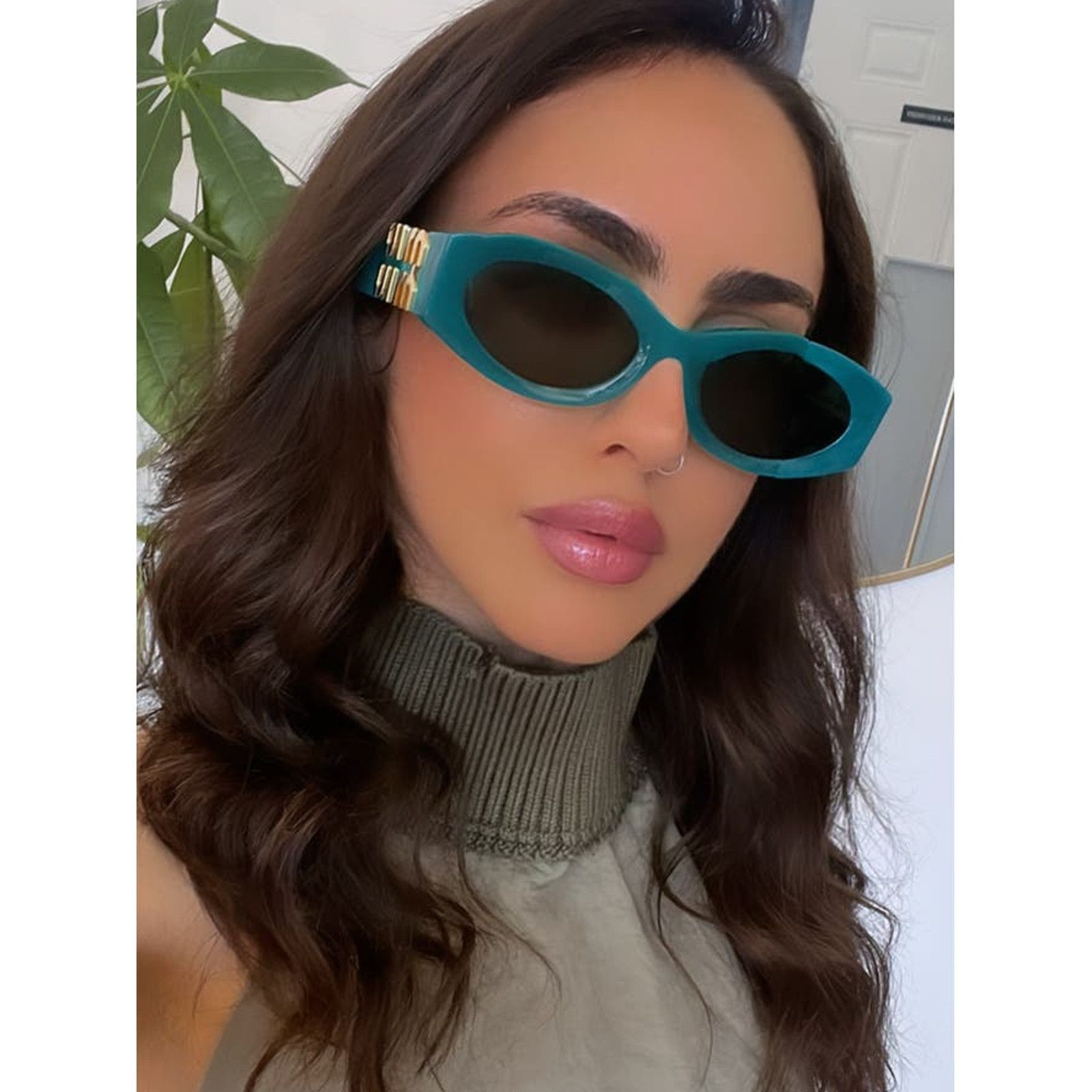 NEW Miu Miu MU11WS Green Oval Thick Rim Sunglasses