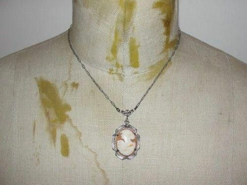 Other Art Deco Silver Necklace Shell Cameo Pendant Woman's Profile Size ONE SIZE - 1 Thumbnail