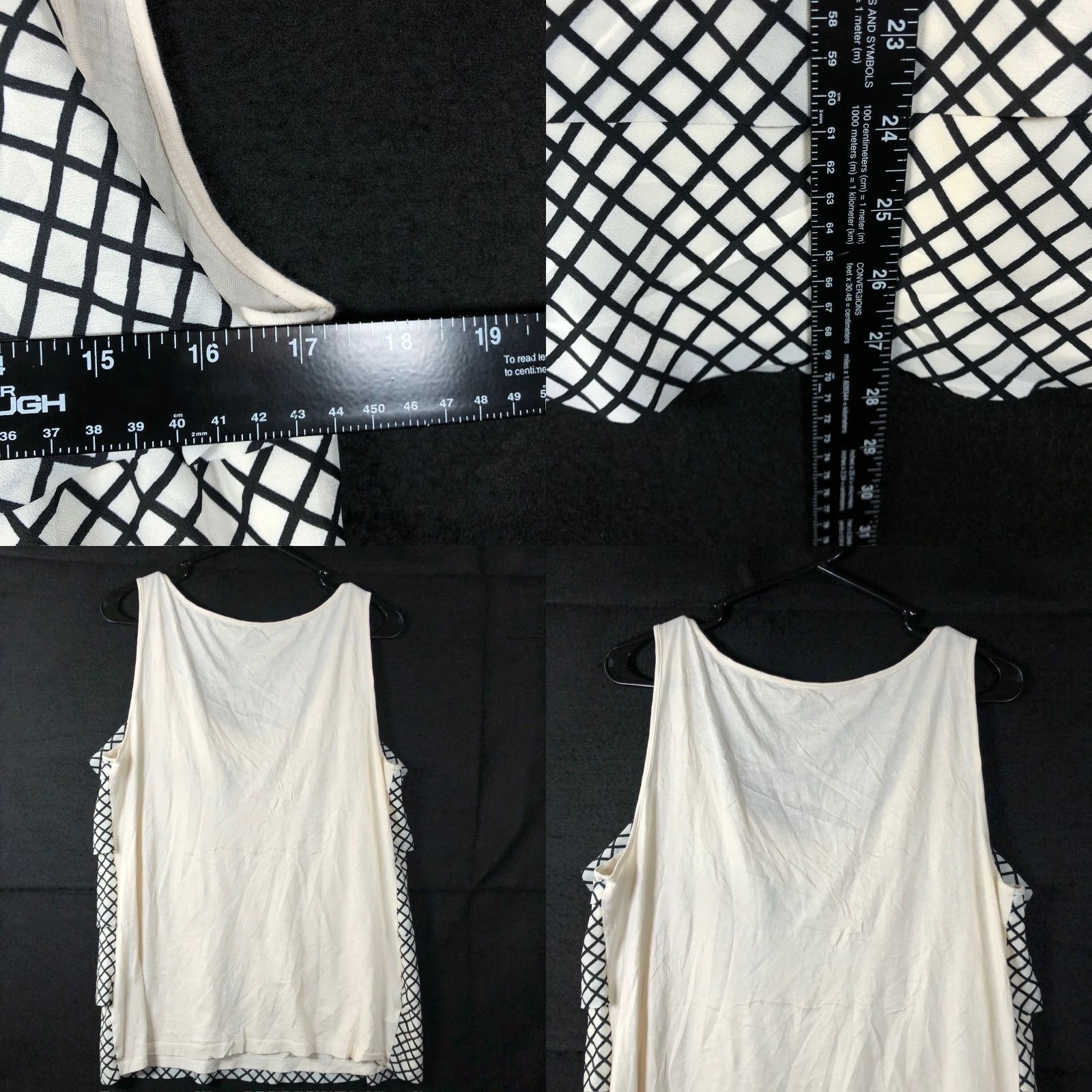 Ann Taylor Ann Taylor LOFT Womens Blouse Tank Black Cream Sleeveless Ruffle Scoop Neck L Size L / US 10 / IT 46 - 8 Thumbnail