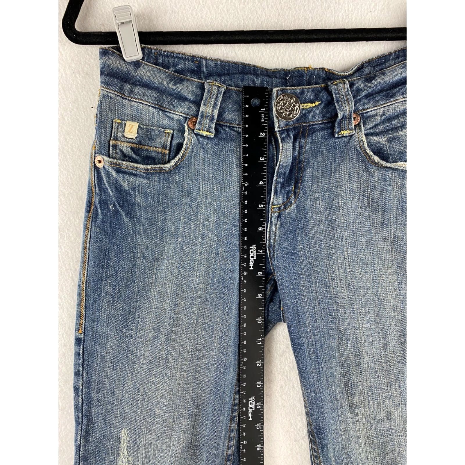 Denime Z Cavaricci Jeans Womens 9 30x29 Bootcut Dark Wash Distressed Denim Blue Jeans Womens Size 9 Regular Bootcut Distressed Pockets 30 Dark Blue Size 30" / US 8 / IT 44 - 5 Thumbnail