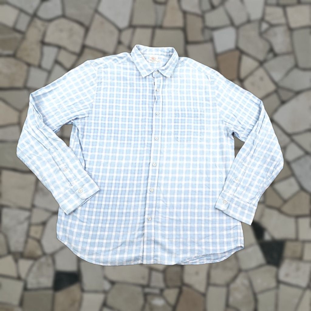 VINTAGE Faherty Shirt Men XL Blue White Plaid Indigo Dyed Button-Up Lightweight Casual Mens XL Blue Plaid Indigo Dyed Shirt