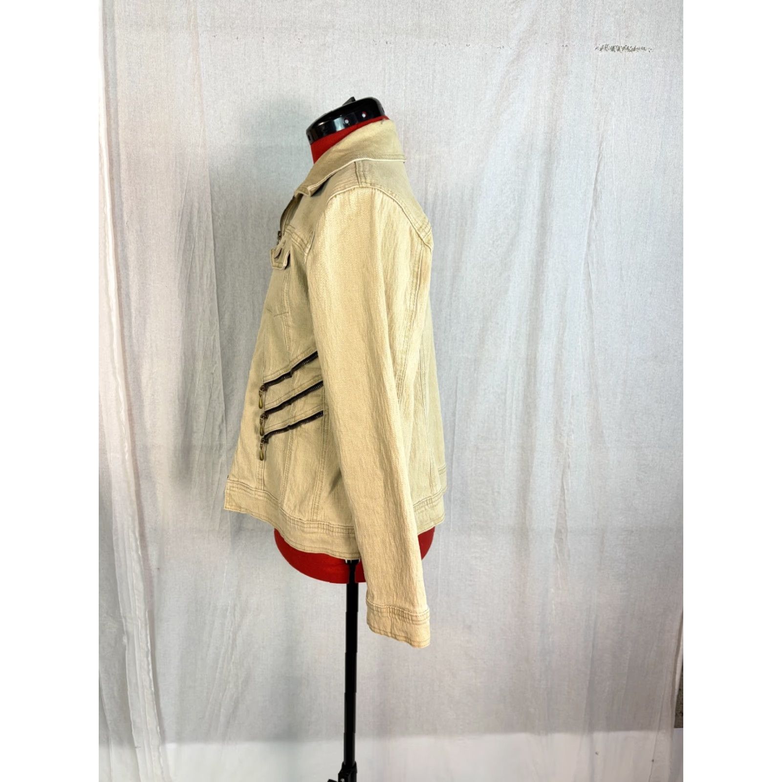 Denime DG2 Womens Jacket Beige Denim Zip Up Short Stretch Medium Size 32" / US 10 / IT 46 - 4 Thumbnail