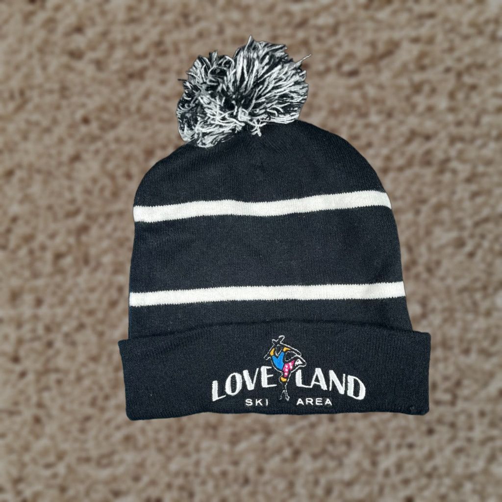 Area Loveland Ski Area Beanie Toque Adult One Size Black White Knit 100% Acrylic Pom Beanie Hat Unisex Adults Size ONE SIZE - 1 Thumbnail