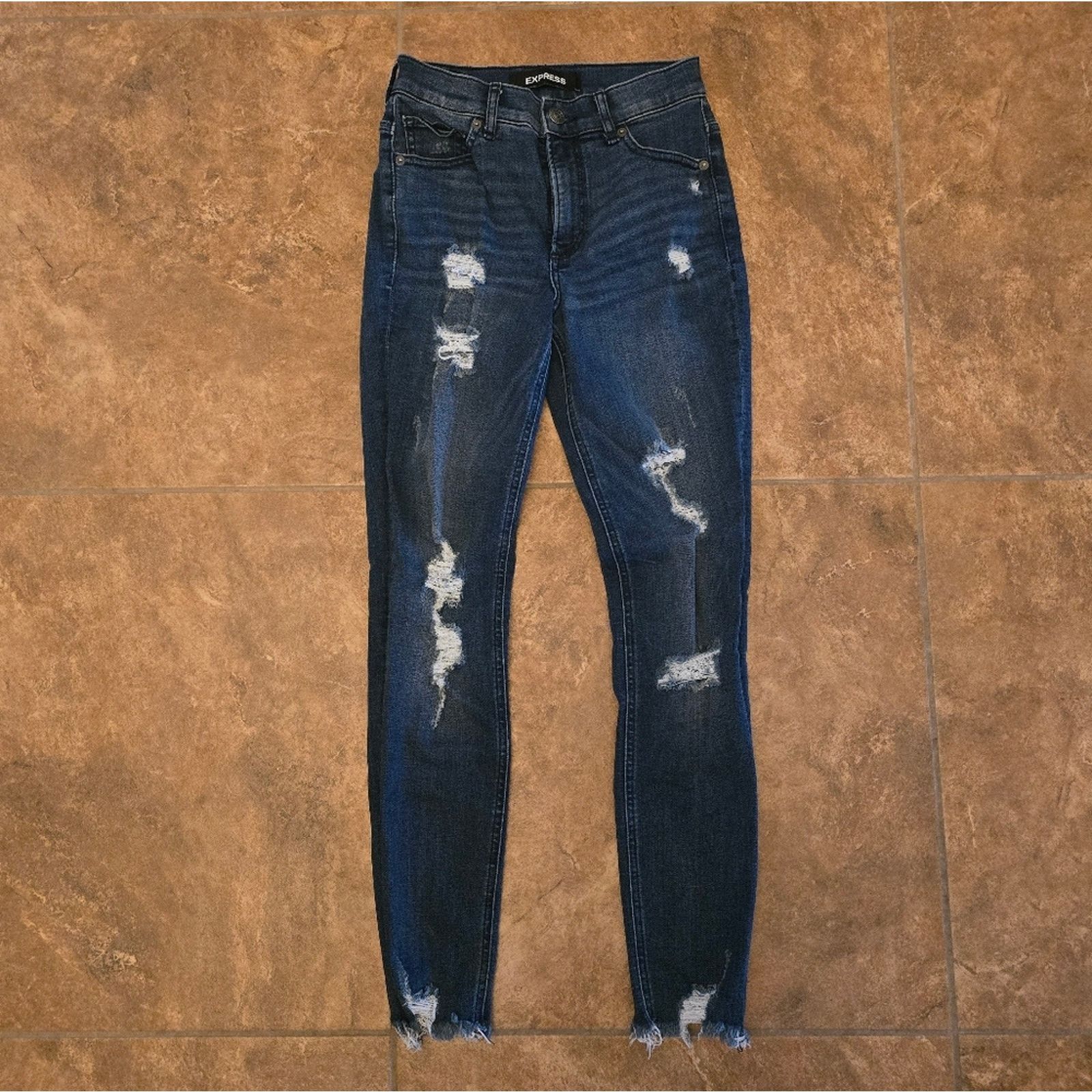 Express Dark Denim | EXPRESS | Distressed High Rise Jean Size 25" / US 0 / IT 36 - 1 Thumbnail
